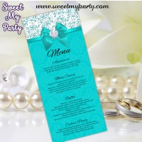 Turquoise Diamonds Wedding Menu tea length,(006bw)